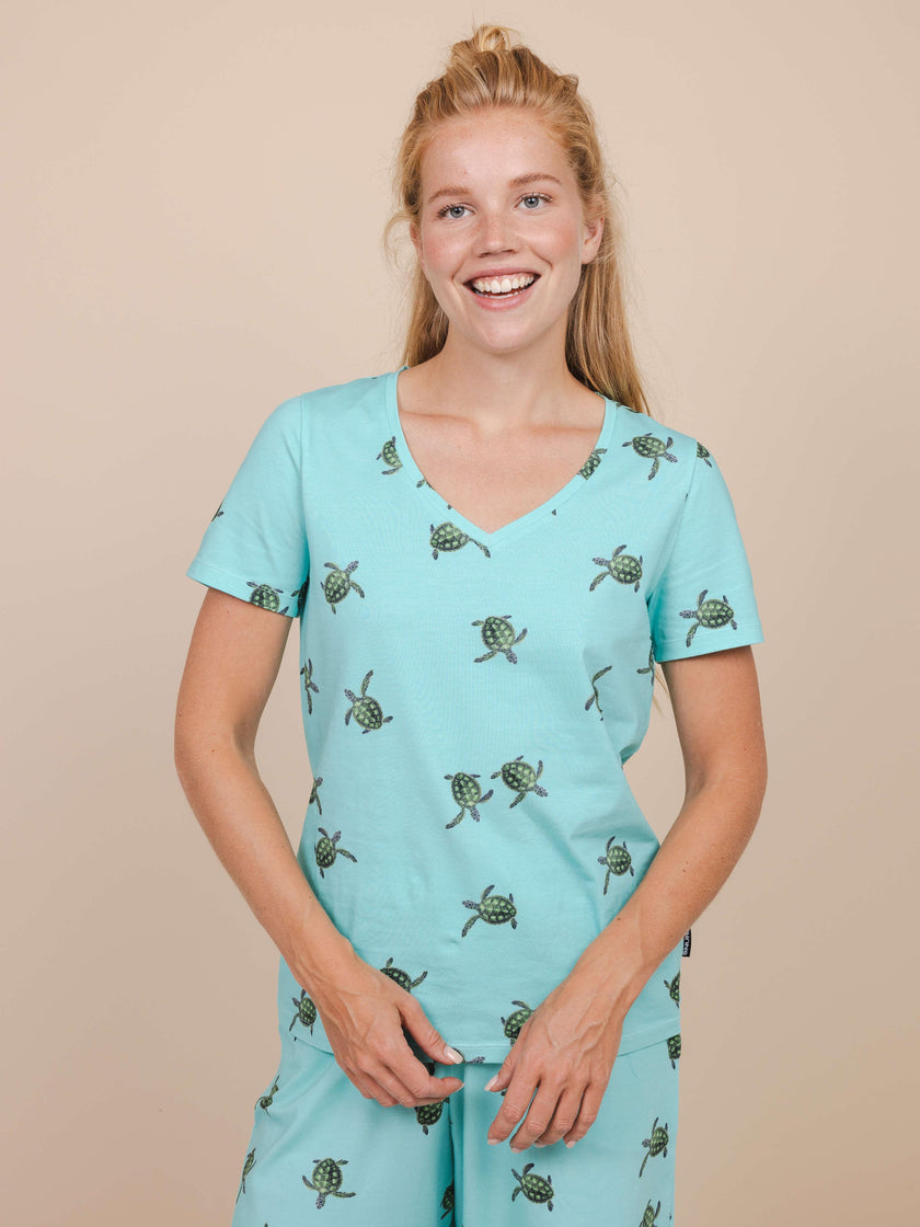 Sea Turtles-T-Shirt mit V-Ausschnitt für Damen