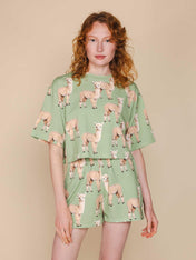 Alpaca Meadow Cropped T-shirt and Shorts set Women
