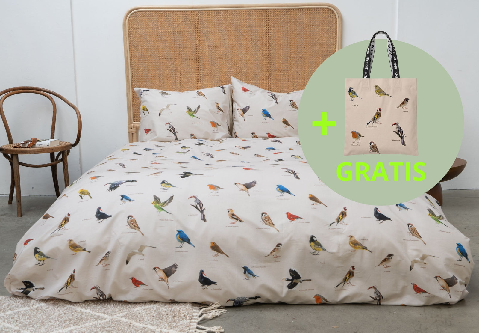 Gratis shopper bij aanknoop van een Bird Watching dekbedovertrek met de code SLIMMEVOGEL