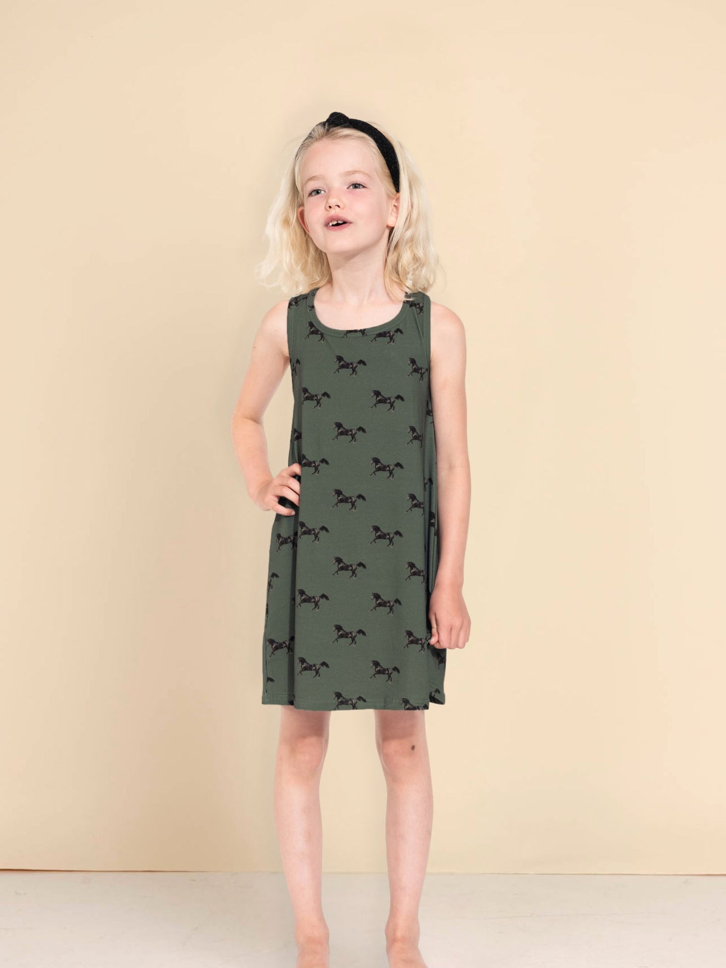 Black Horses Green Tank Dress Kids