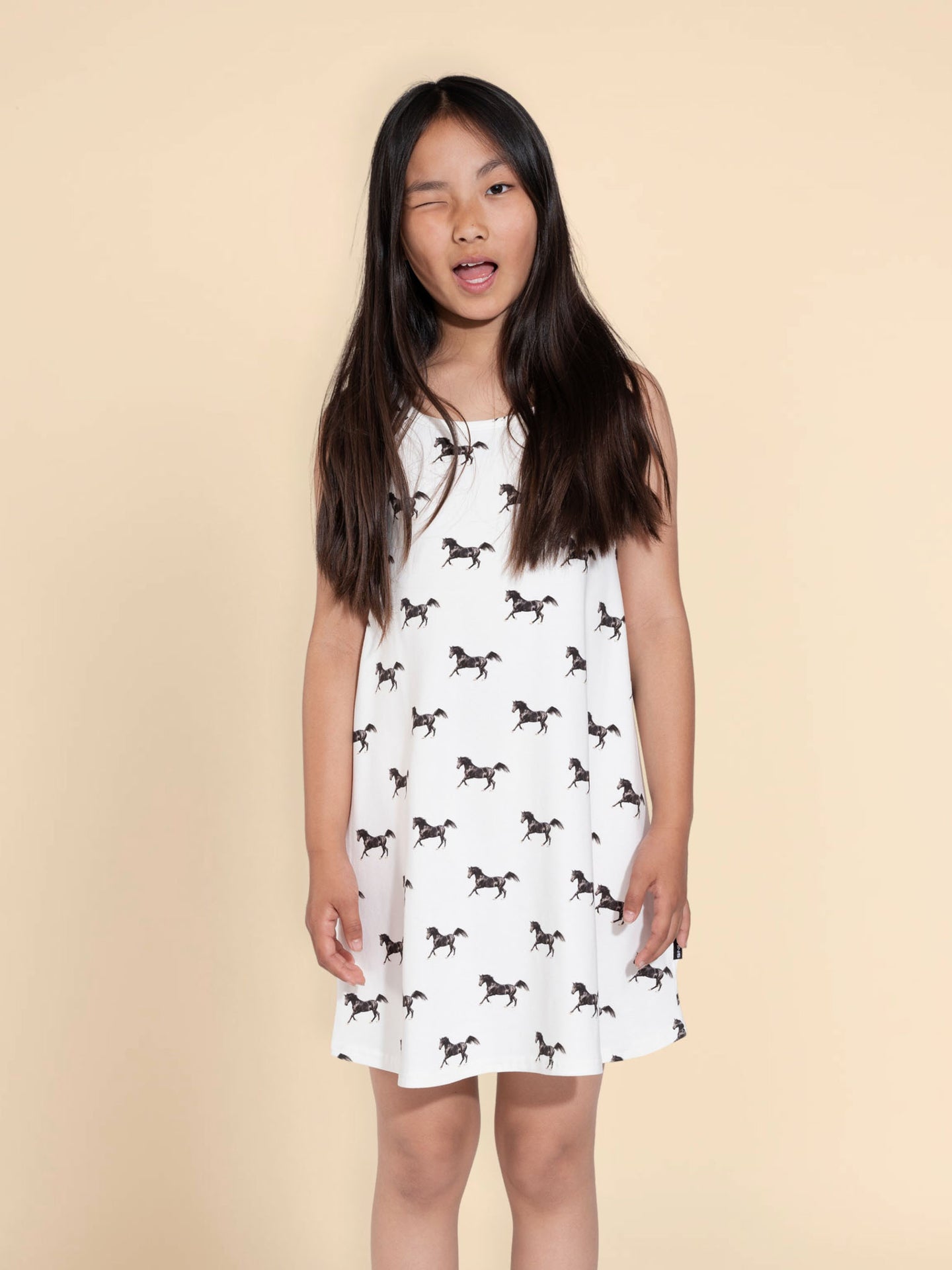 Black Horses White Tank Dress Kids