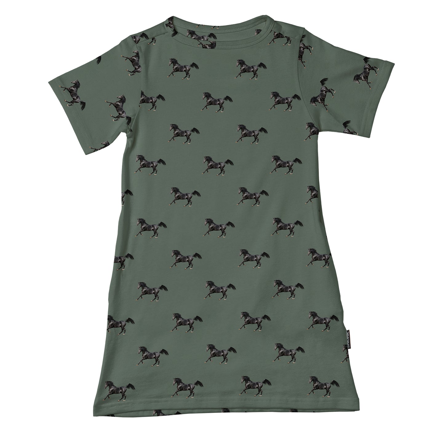 Black Horses Green T-shirt Dress Kids