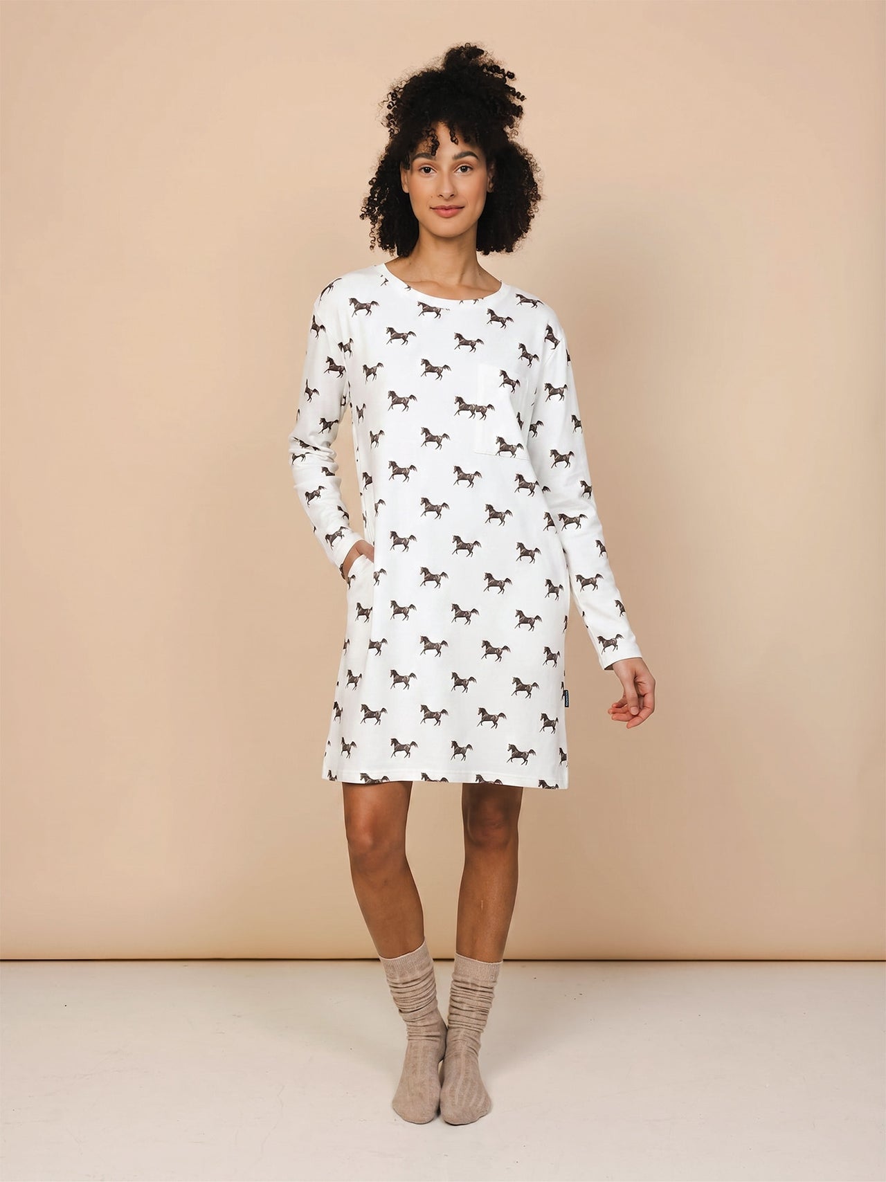 Black Horses Long Sleeve Dress Dames