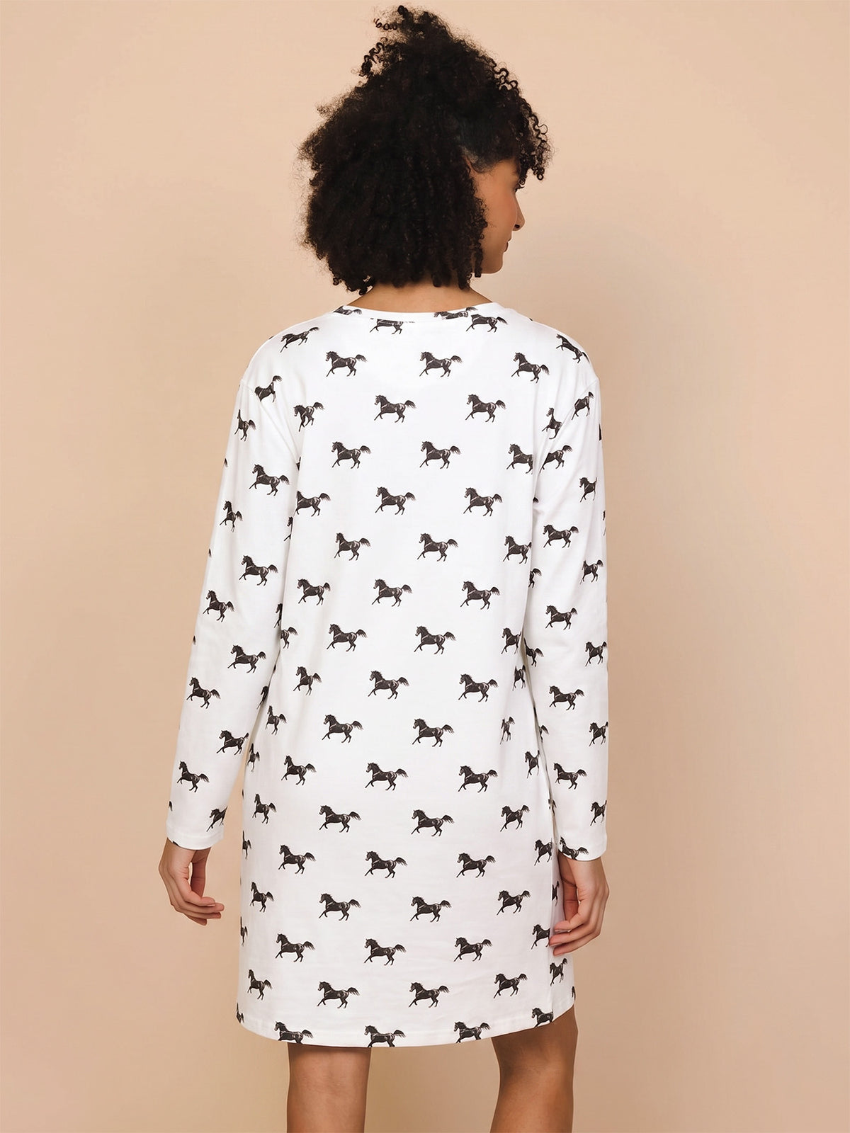 Black Horses Long Sleeve Dress Dames