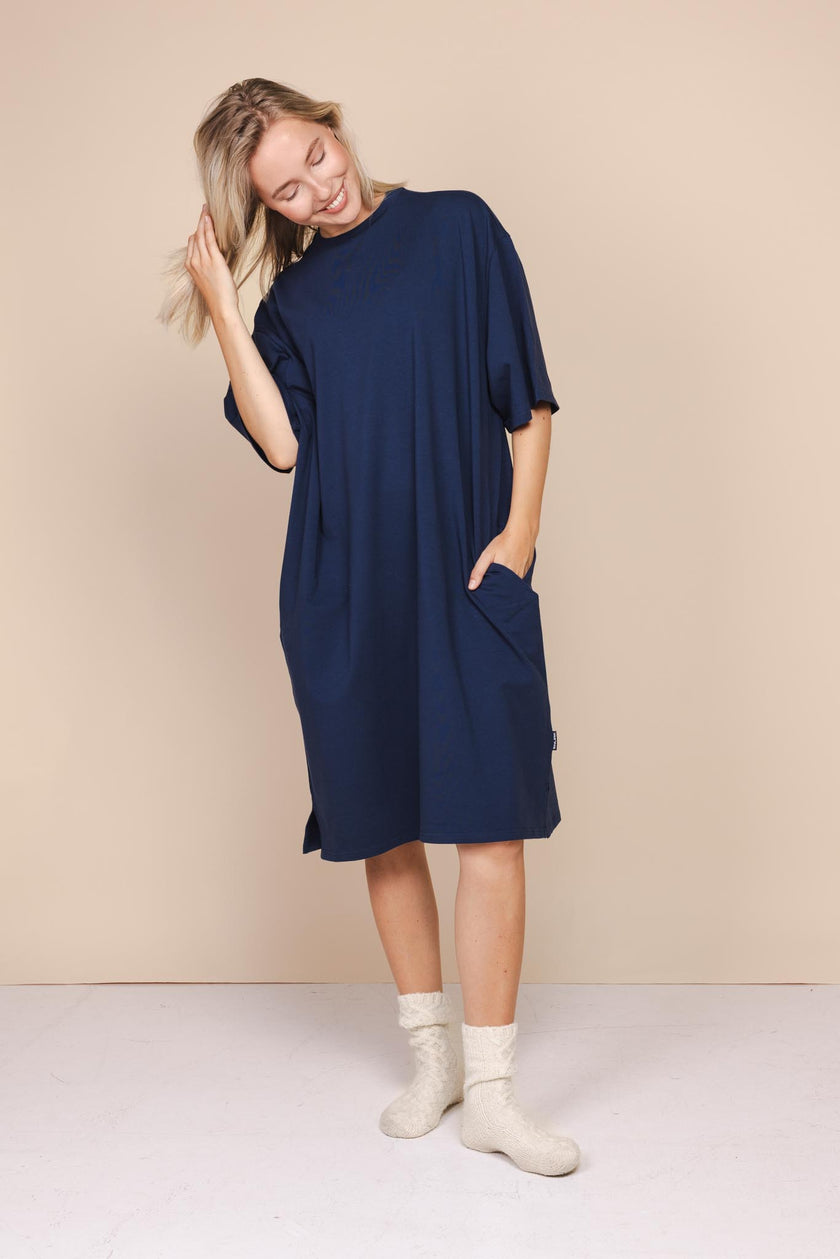 Slow Navy Relaxed Tee Dress Damen