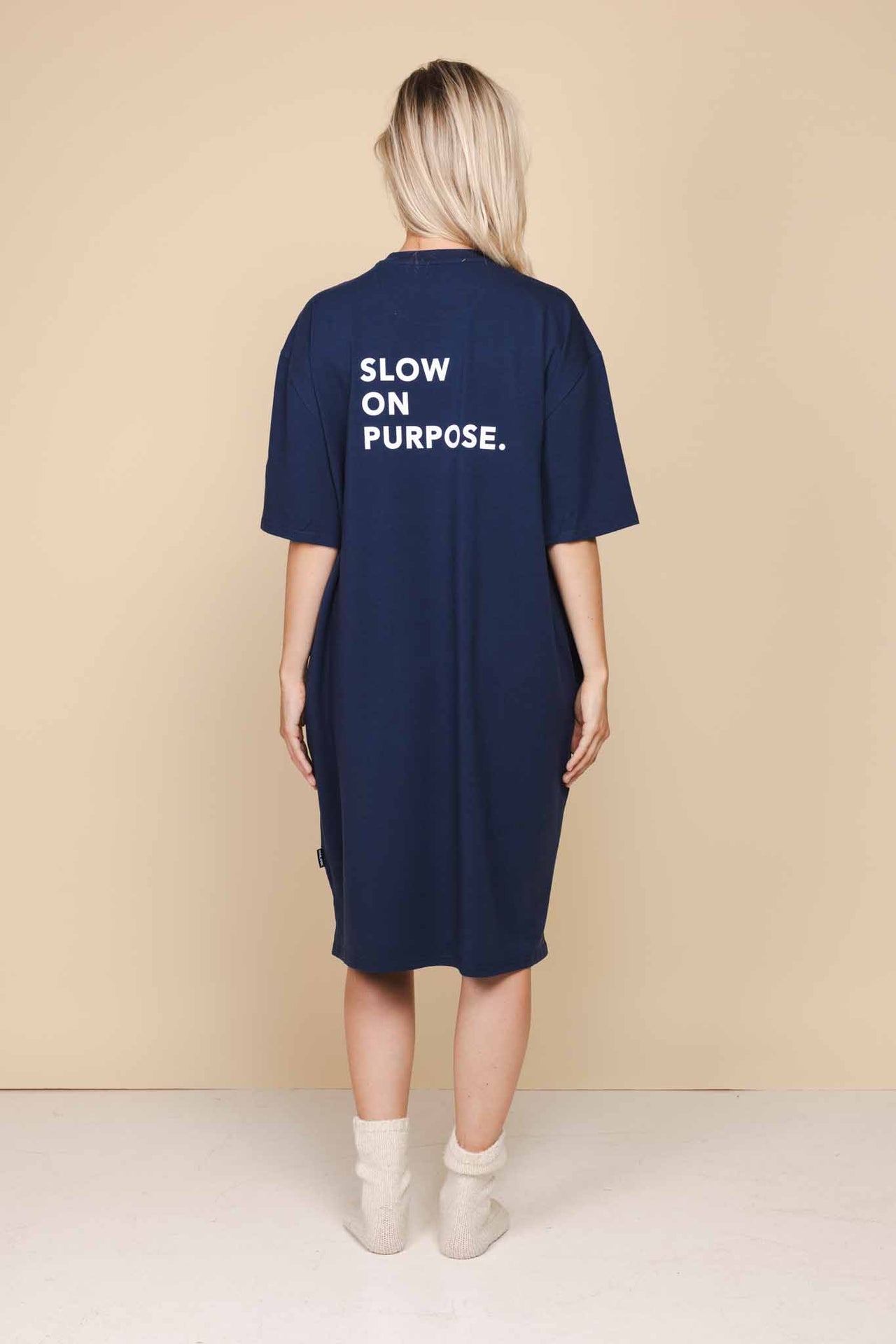 Slow Navy Relaxed Tee Dress Damen