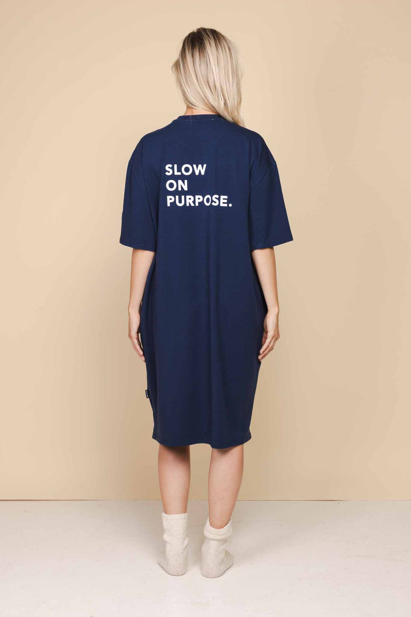 Slow Navy Relaxed Tee Dress Damen