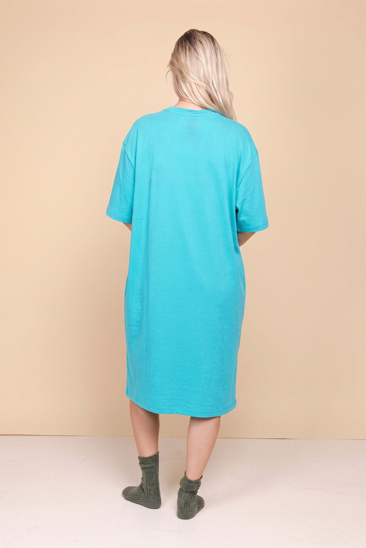 Bright Blue Relaxed Tee Dress Dames