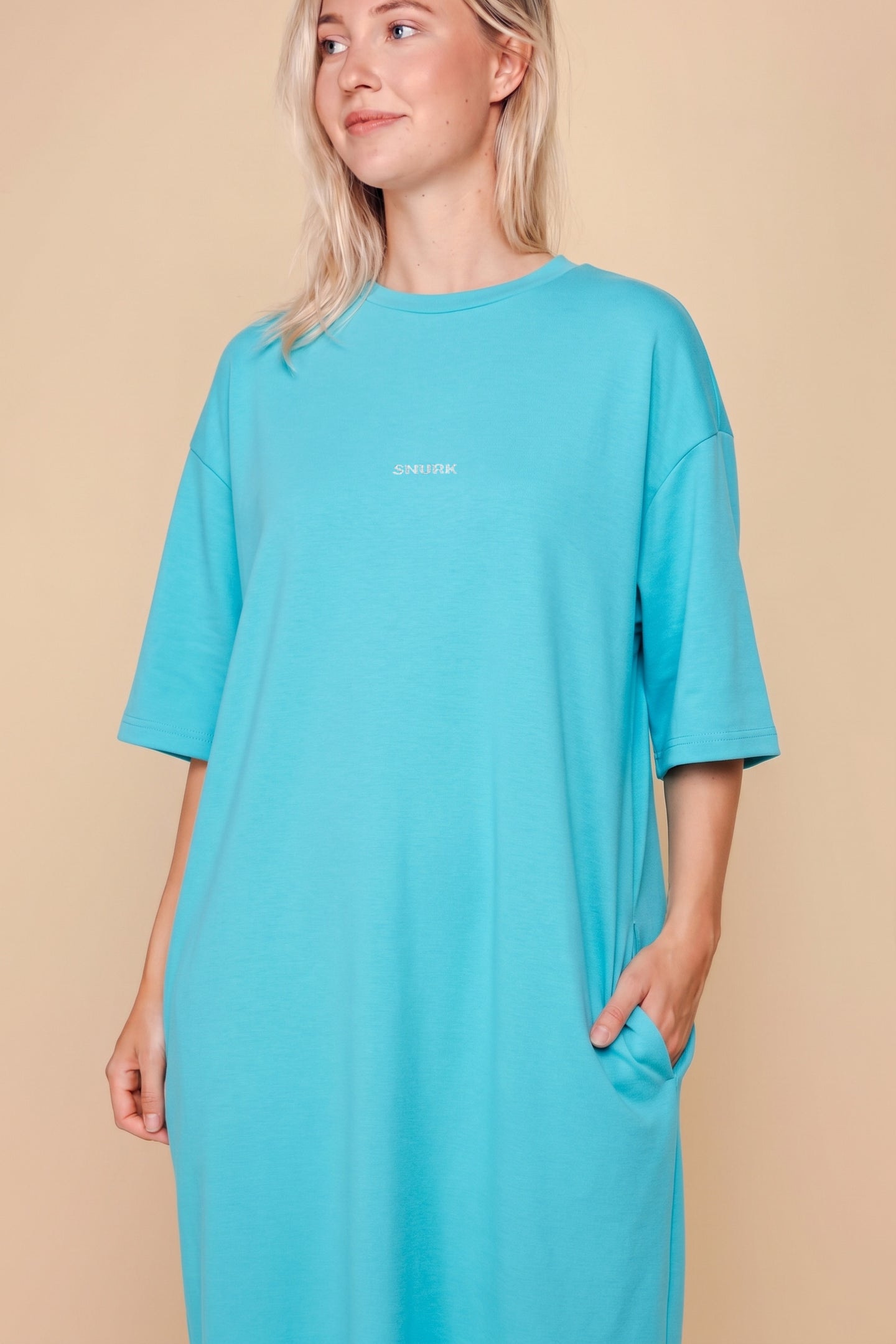 Bright Blue Relaxed Tee Dress Dames