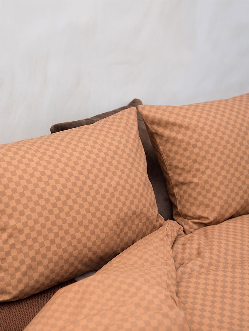 Brown Check dekbedovertrek flanel
