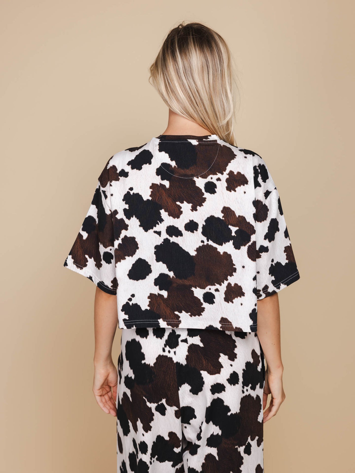 Cow Cropped T-shirt en Wijde broek set Dames - SNURK