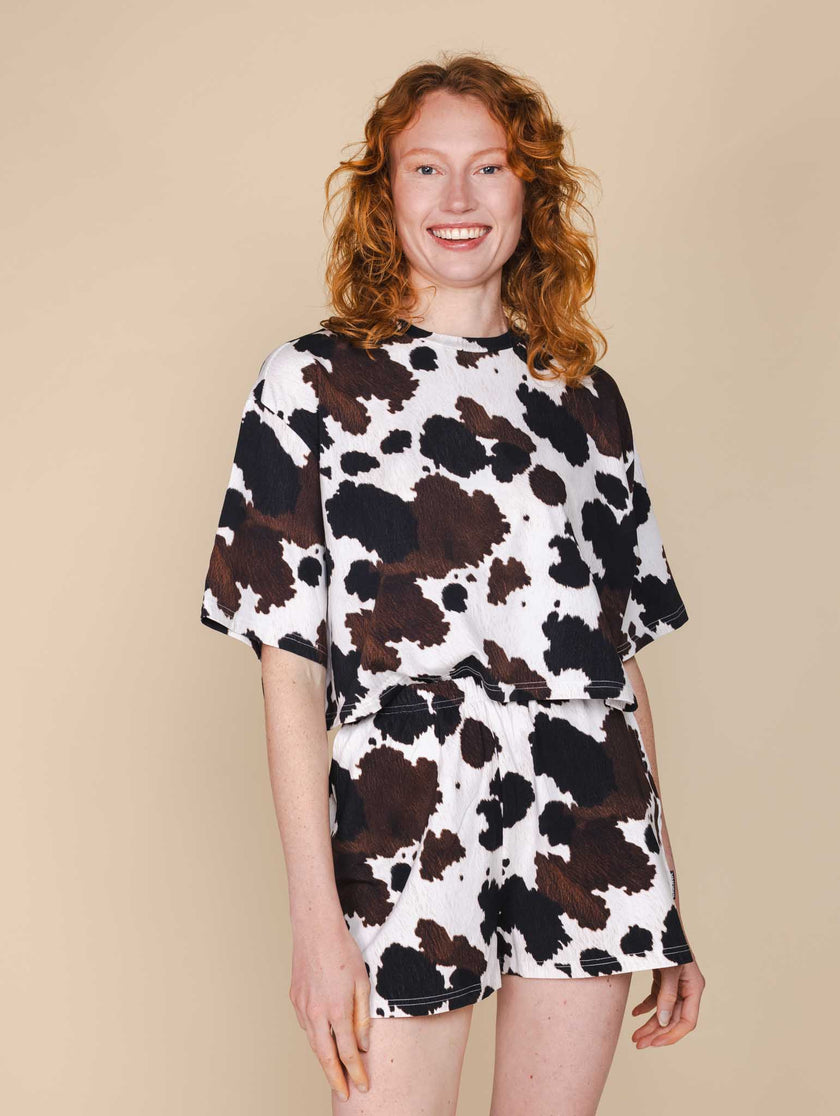Cow Cropped T-shirt en Shorts set Dames