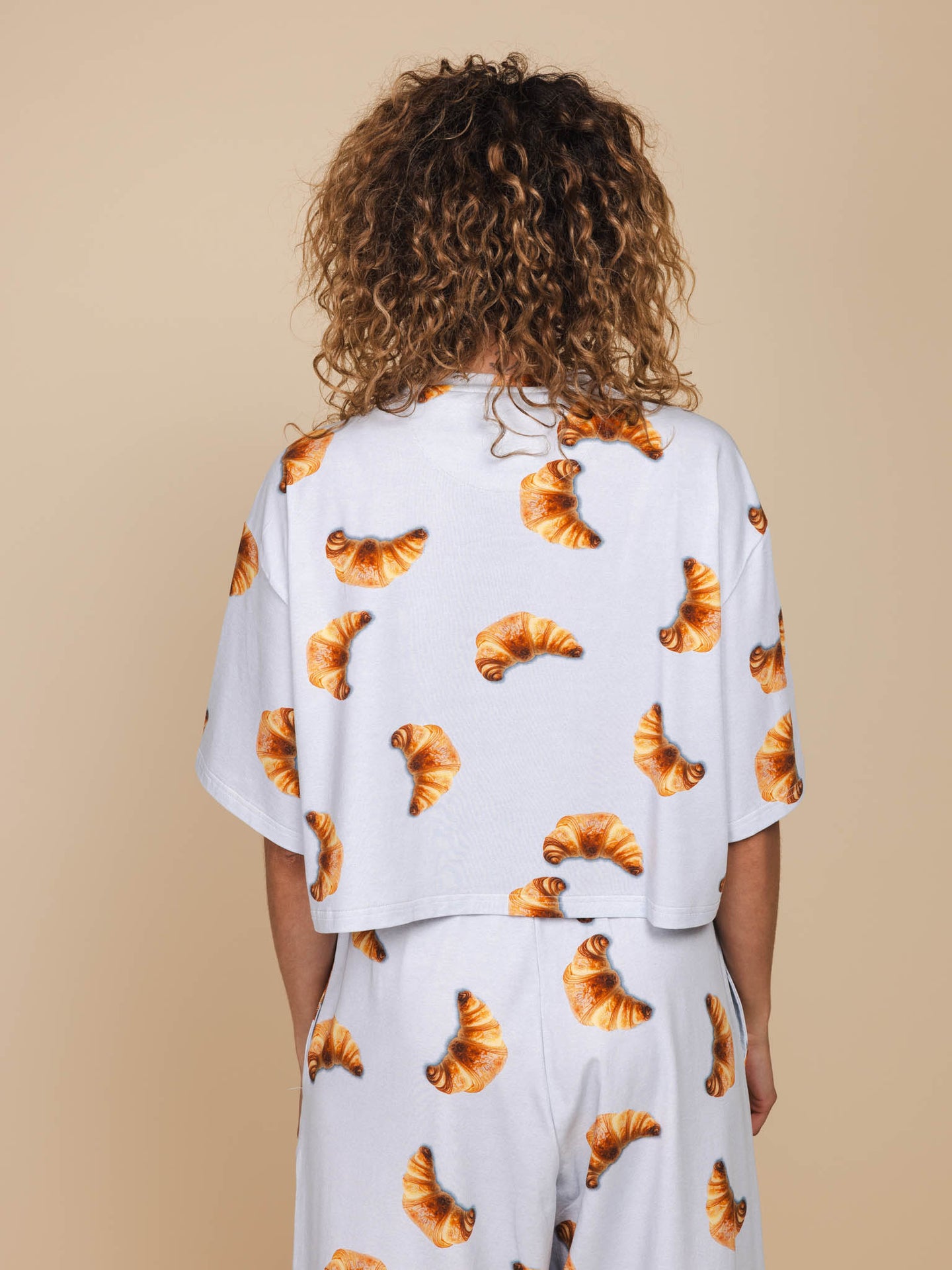 Croissants Cropped T-shirt en Wijde broek set Dames - SNURK