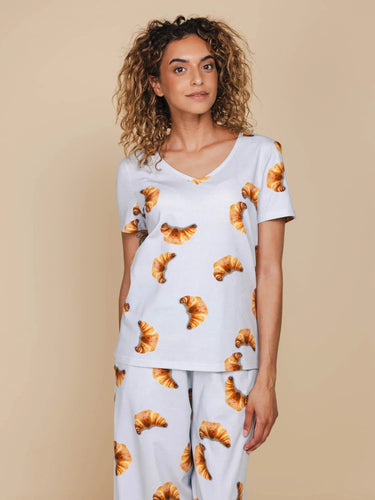 Croissants V-neck T-shirt Dames
