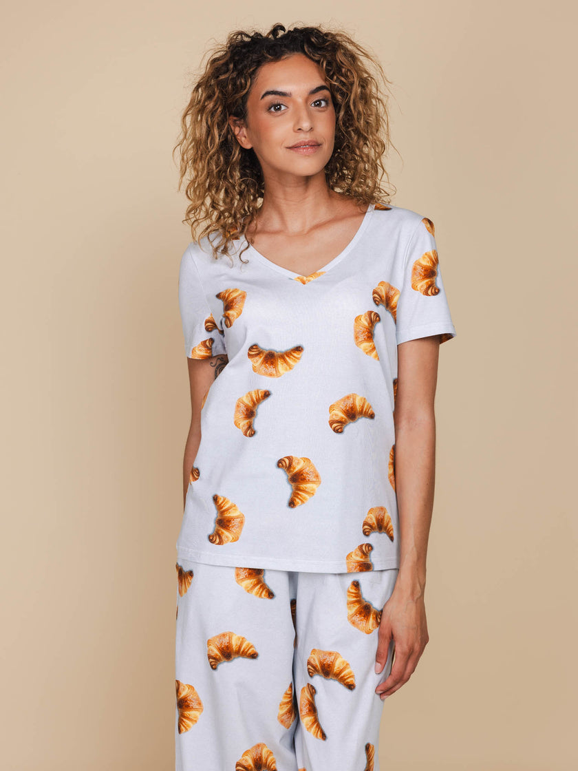 Croissants V-neck T-shirt Dames