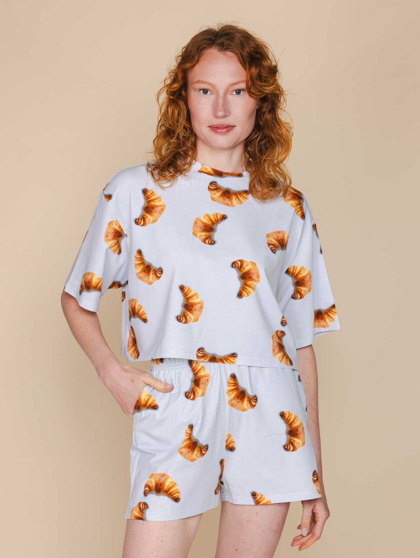 Croissants Cropped T-shirt en Shorts set Dames