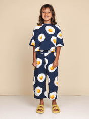 Eggs Navy Cropped T-shirt en Wijde broek set Kids
