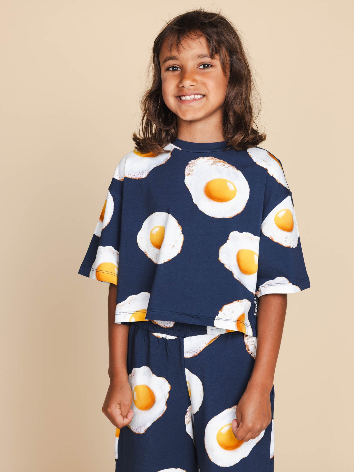 Eggs Navy Cropped T-shirt en Wijde broek set Kids - SNURK