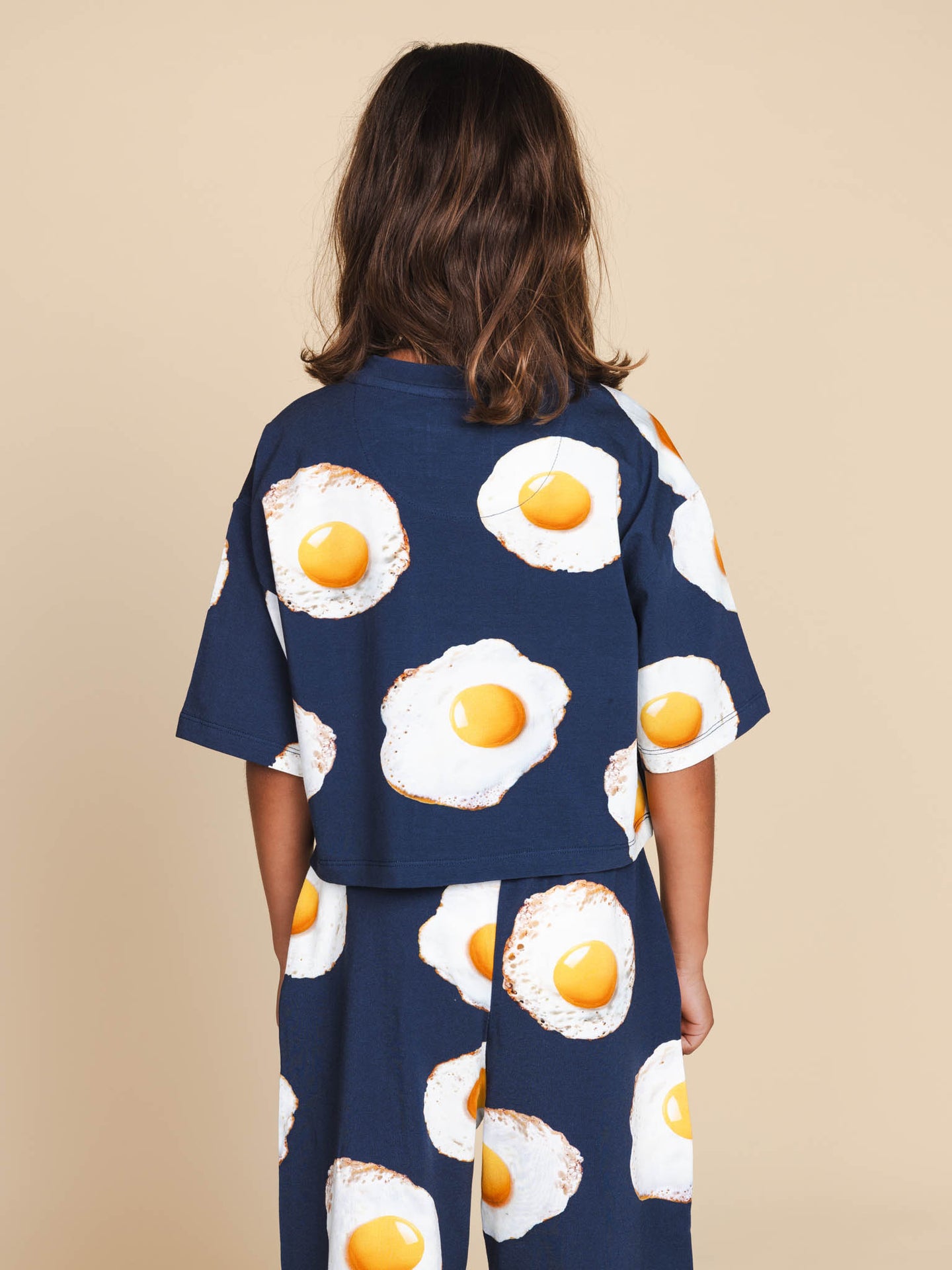 Eggs Navy Cropped T-shirt en Wijde broek set Kids - SNURK