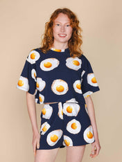 Eggs Navy Cropped T-shirt en Shorts set Dames