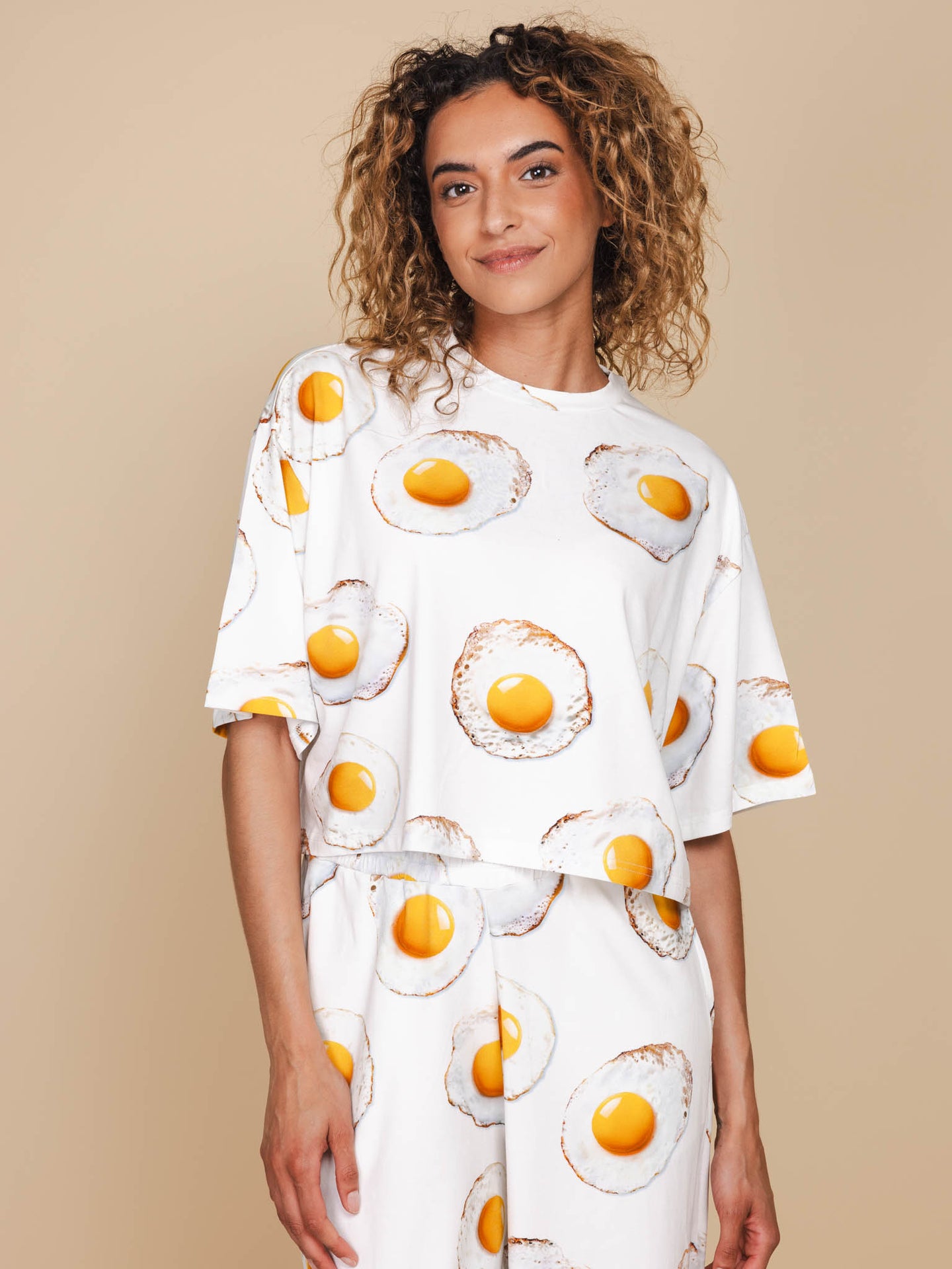 Eggs White Cropped T-Shirt Damen