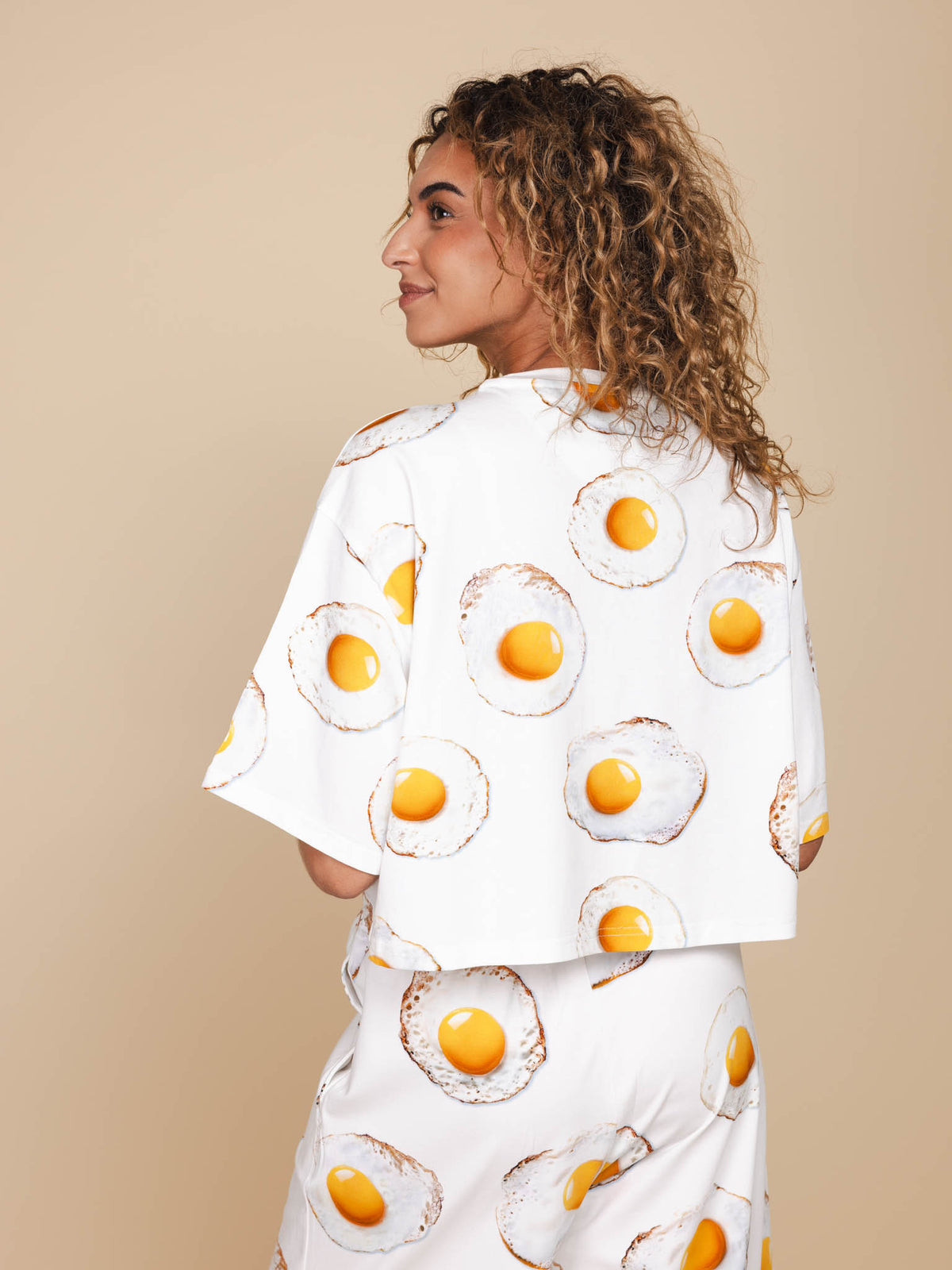 Eggs White Cropped T-Shirt Damen