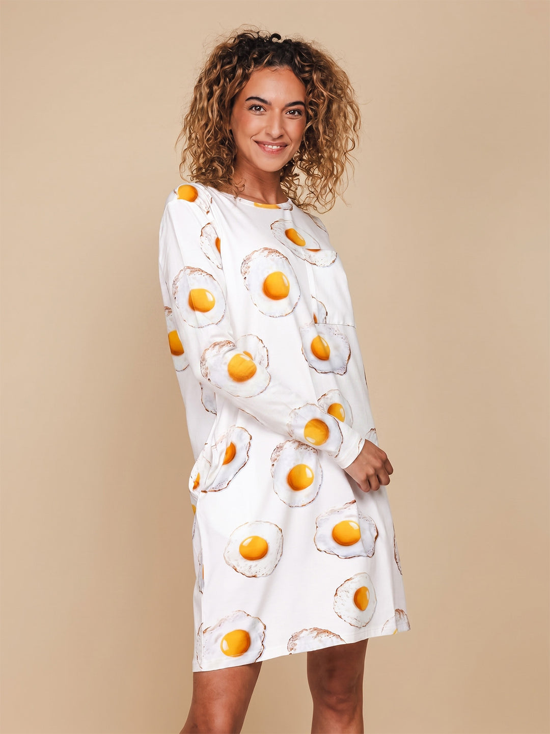 Eggs White Long Sleeve Dress Women