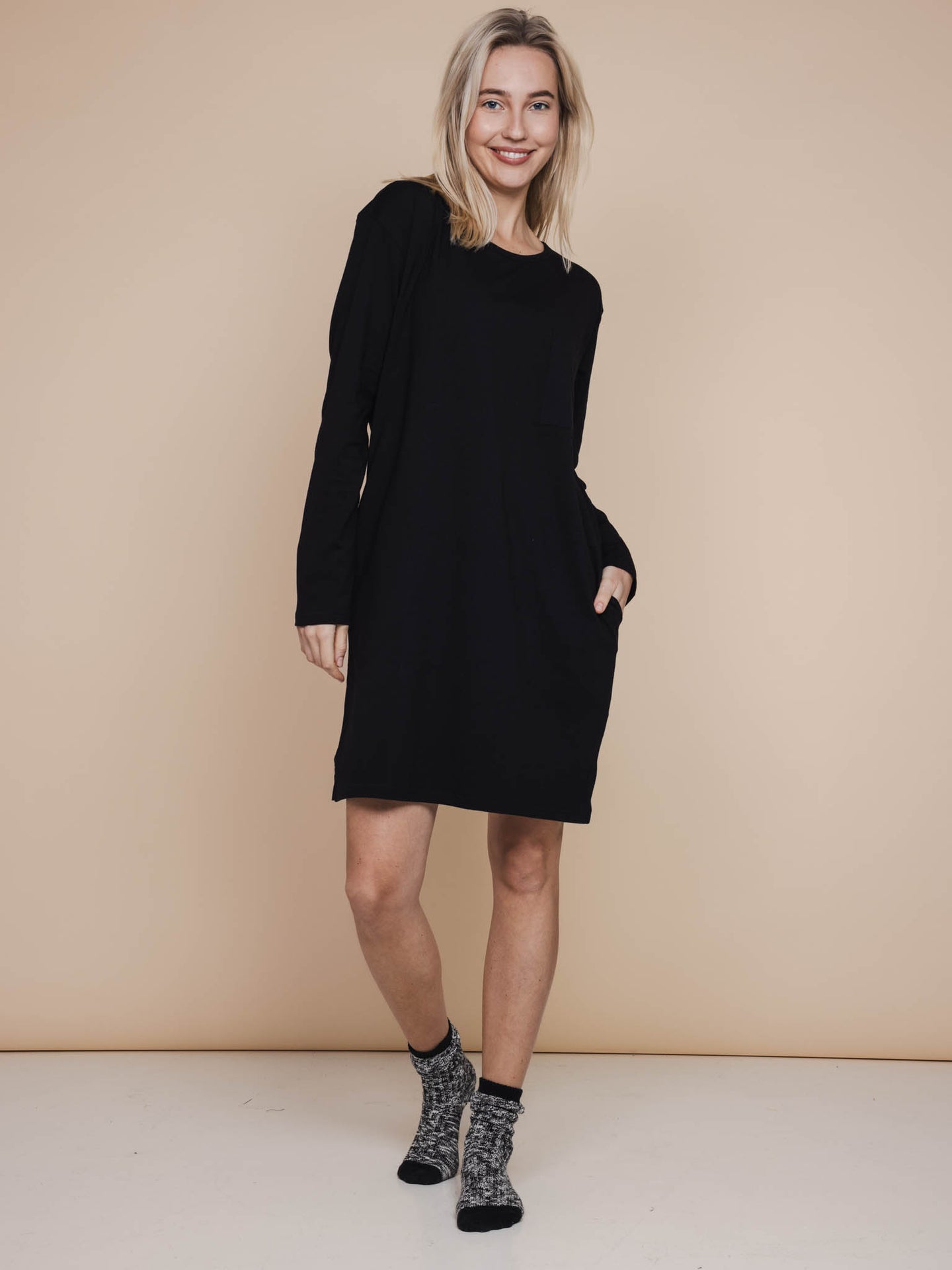 Slow Black Long Sleeve Dress Dames - SNURK