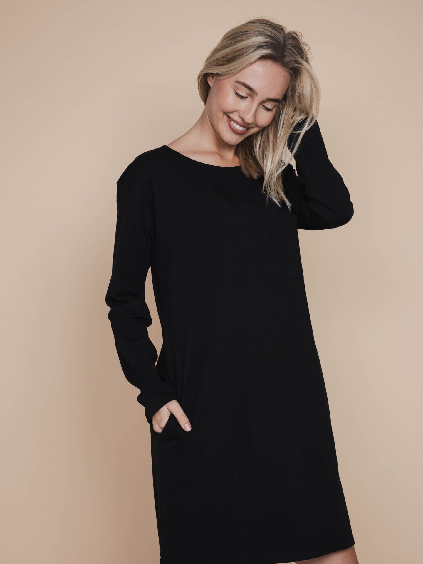 Slow Black Long Sleeve Dress Dames - SNURK