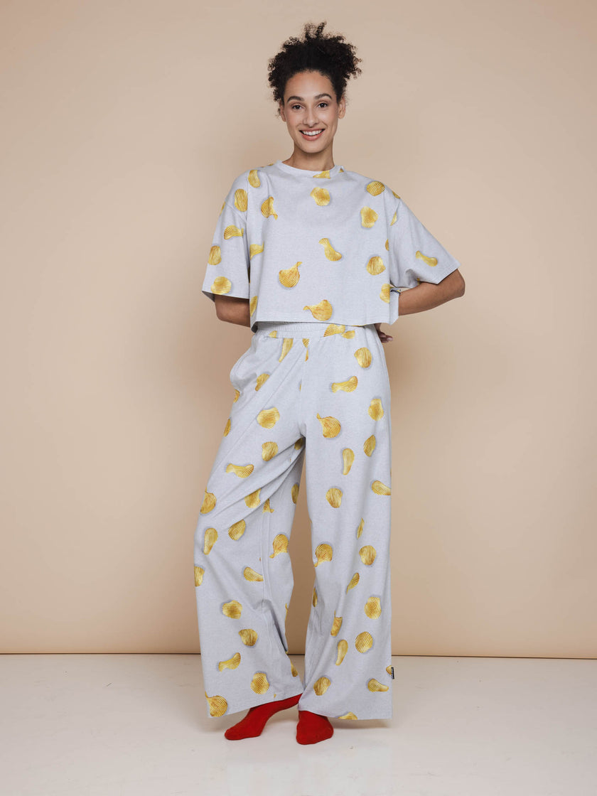 Chips Cropped T-Shirt en Wijde broek set Dames