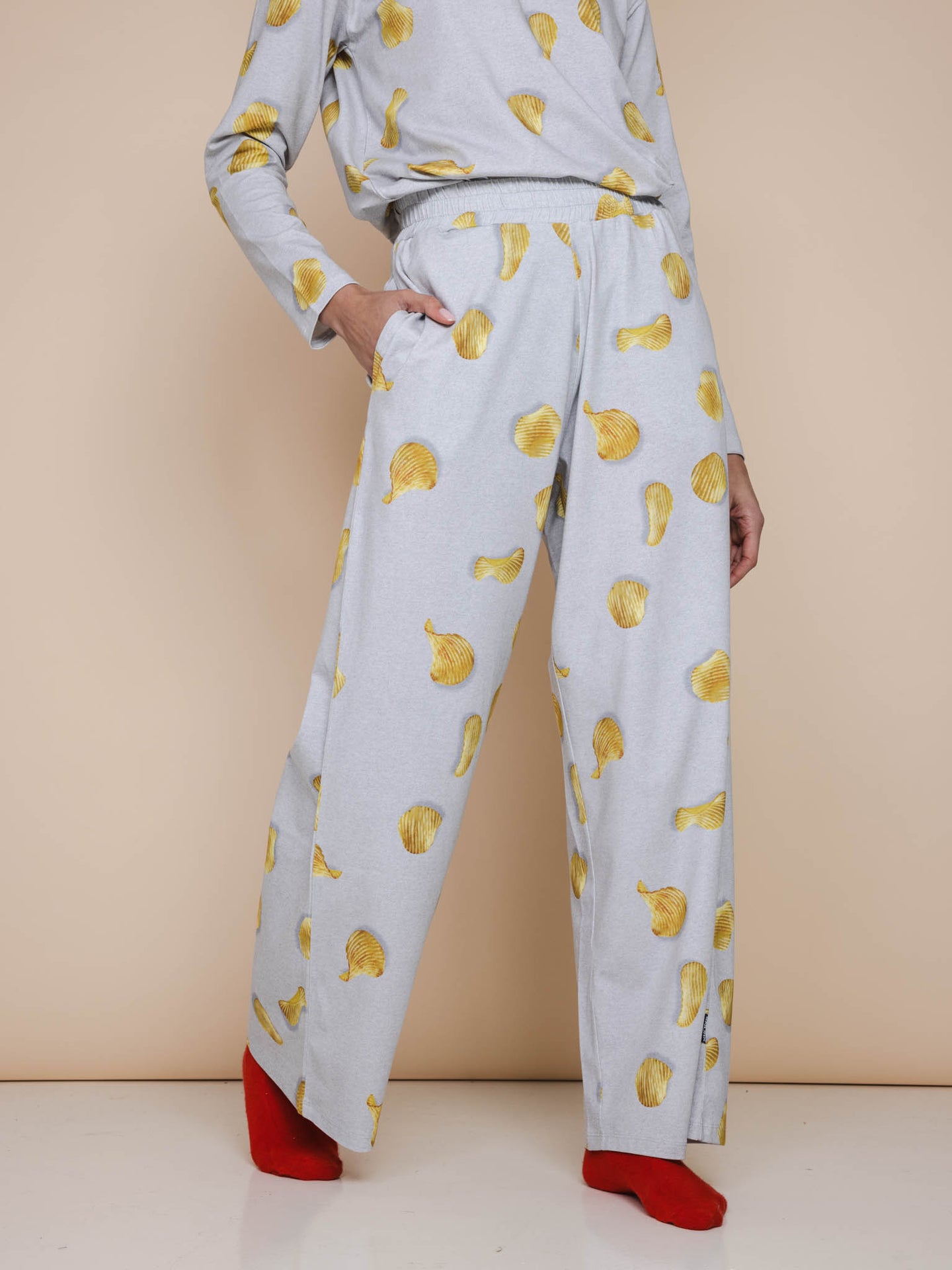 Chips Long Sleeve T-shirt en Wijde broek set Dames - SNURK