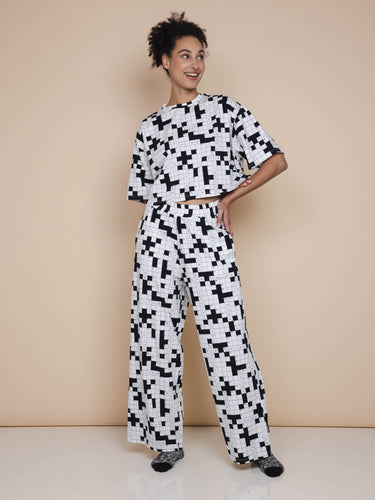 Crossword Cropped T-Shirt en Wijde broek set Dames
