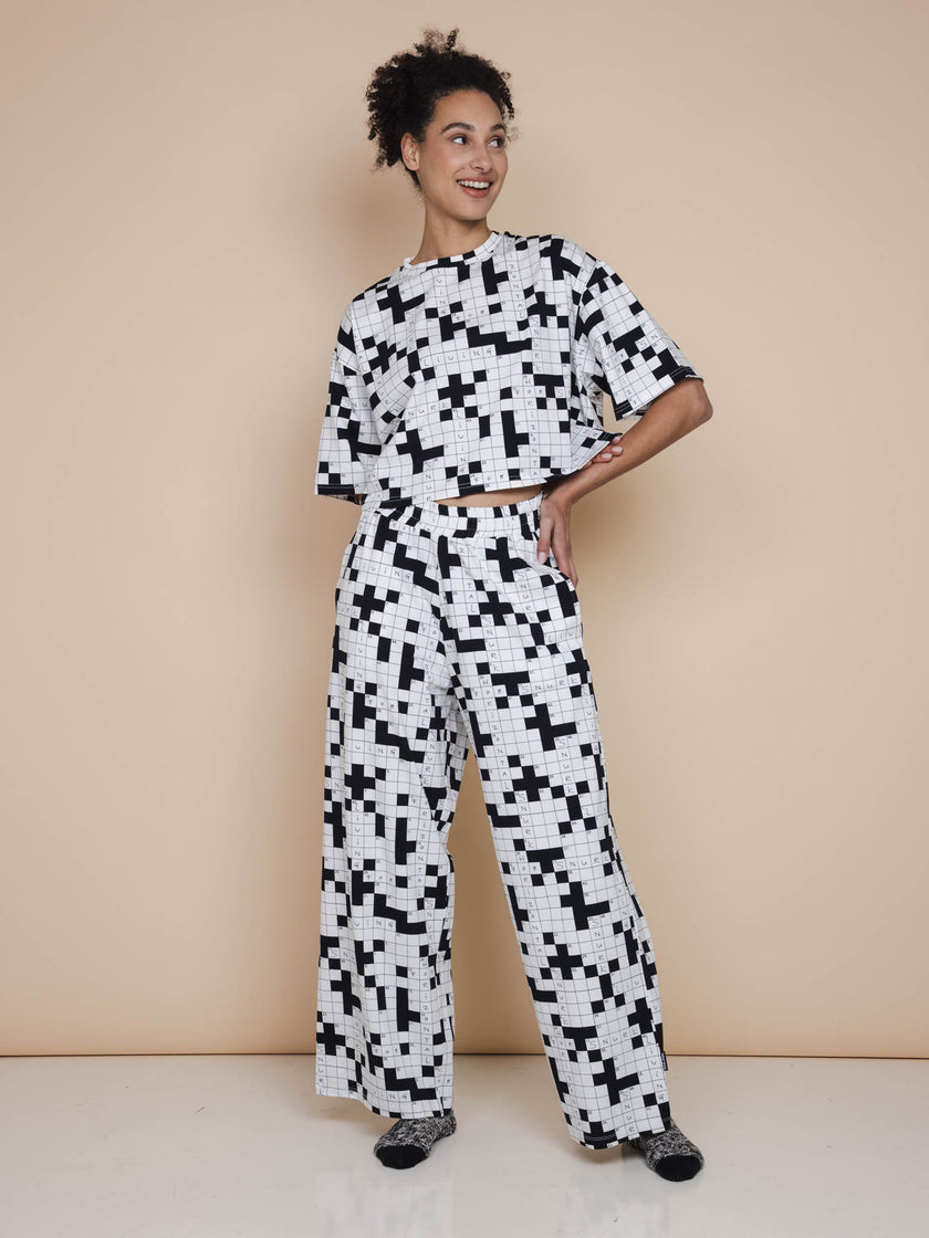 Crossword Cropped T-Shirt en Wijde broek set Dames