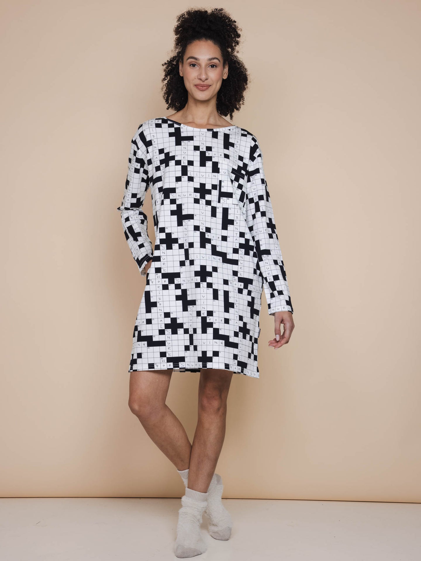 Crossword Long Sleeve Dress Dames - SNURK