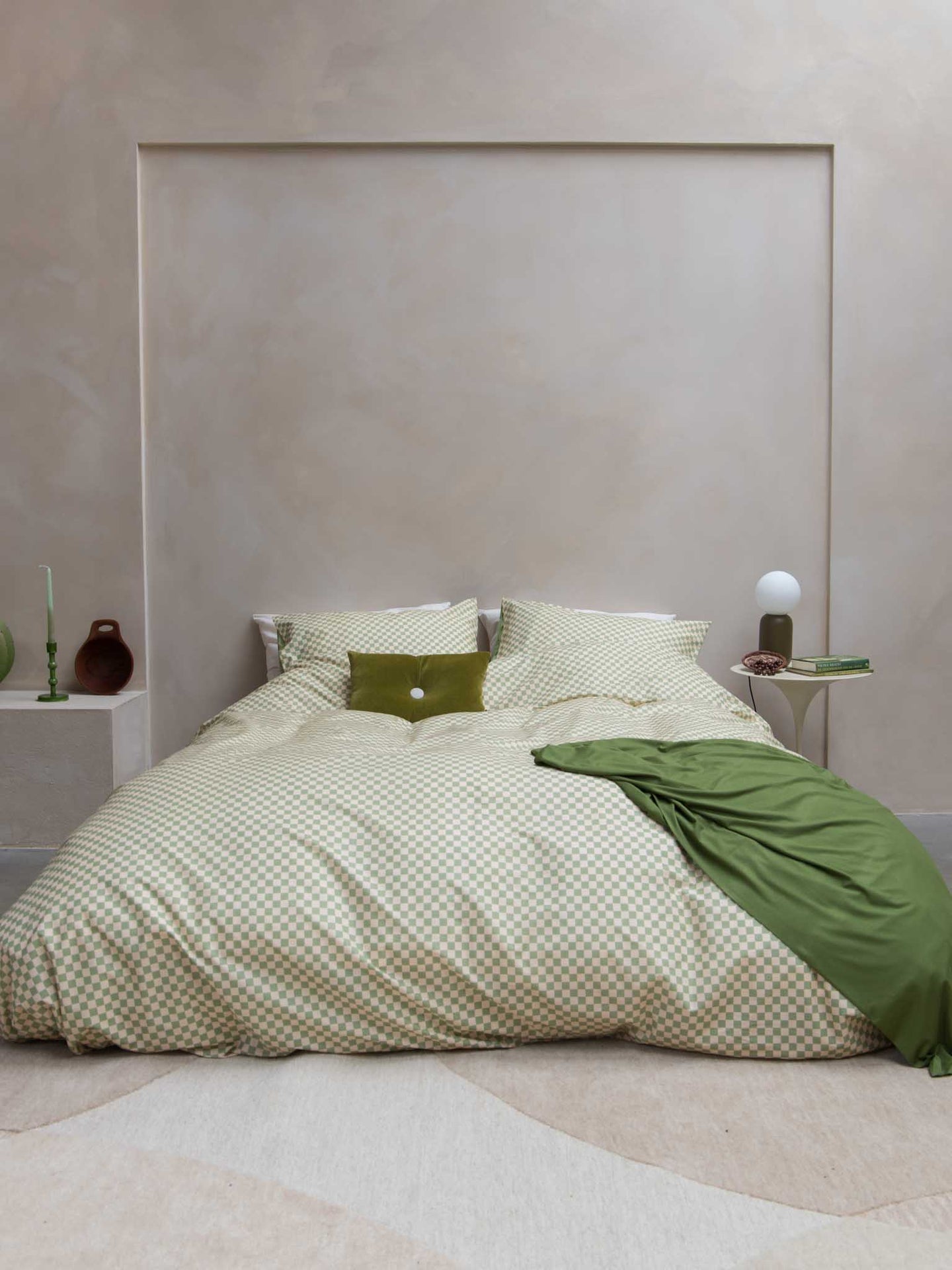 Check Green Beige duvet cover set