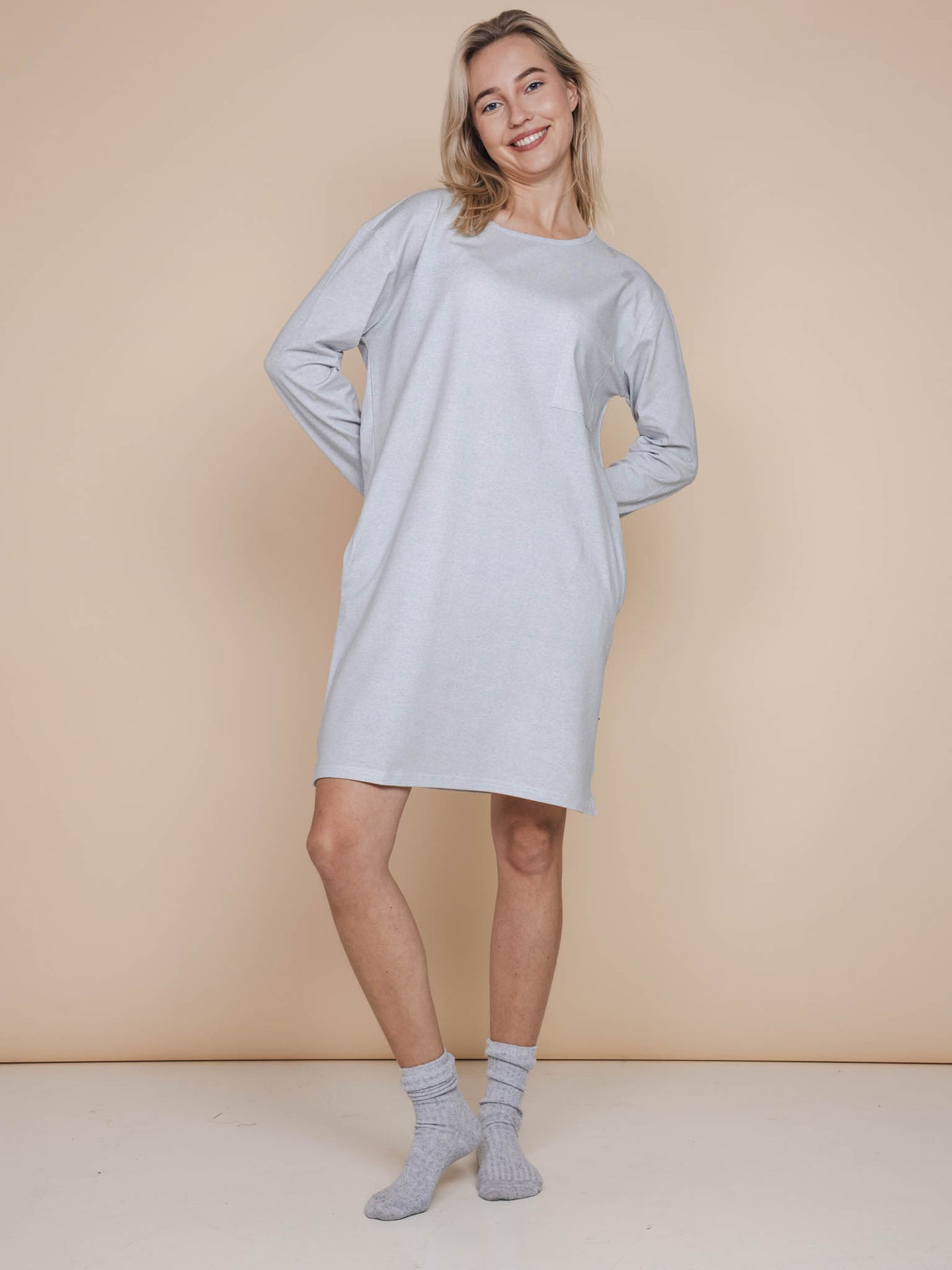 Slow Grey Long Sleeve Dress Dames - SNURK