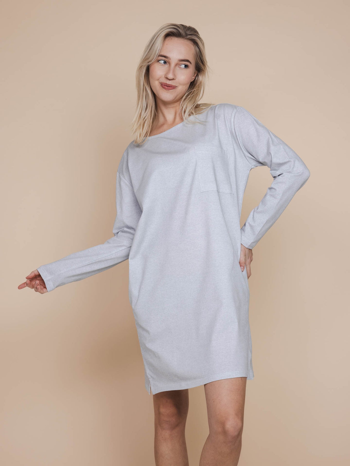 Slow Grey Long Sleeve Dress Dames - SNURK