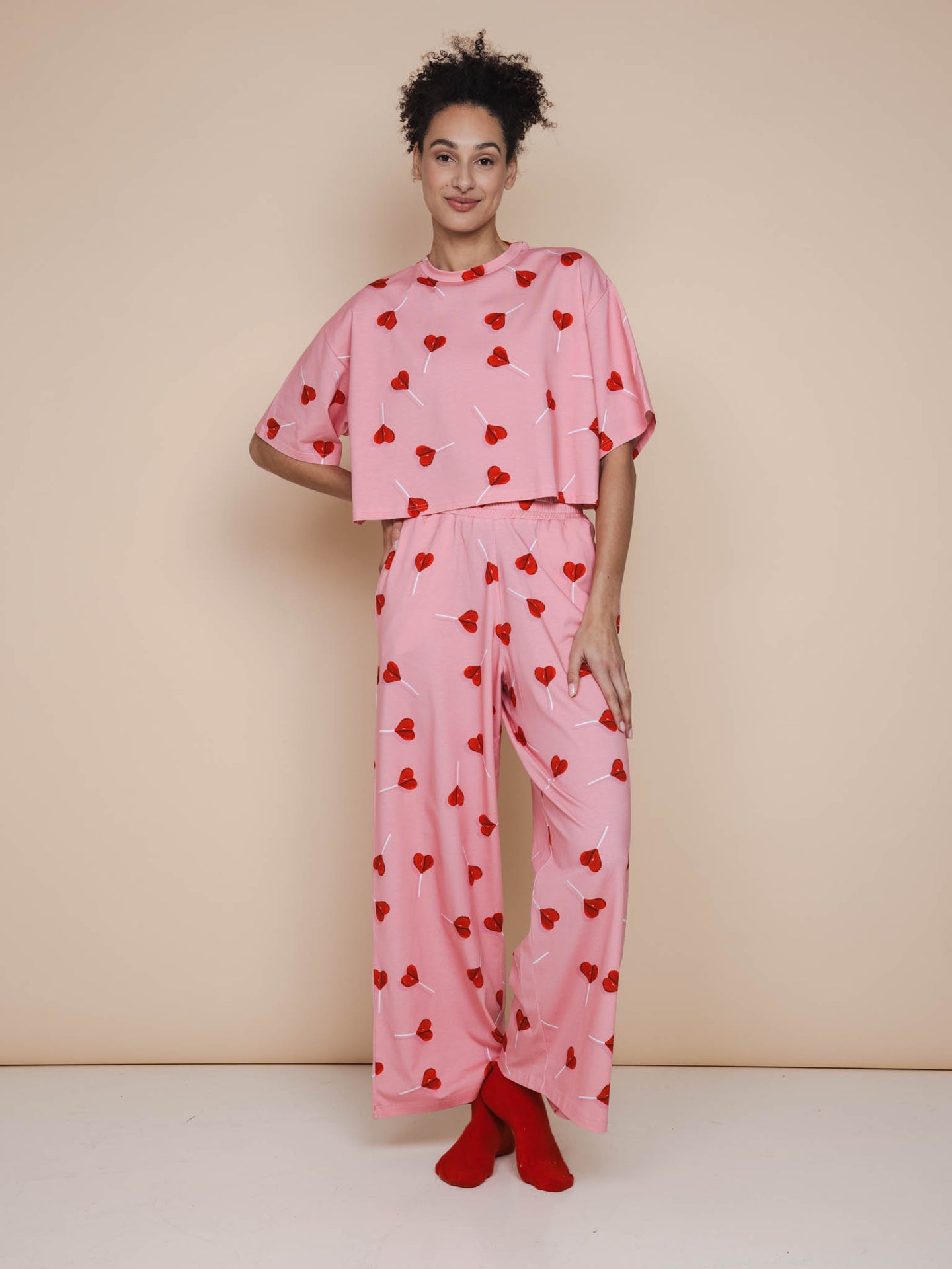 Lollipop Love Cropped T-Shirt en Wijde broek set Dames - SNURK