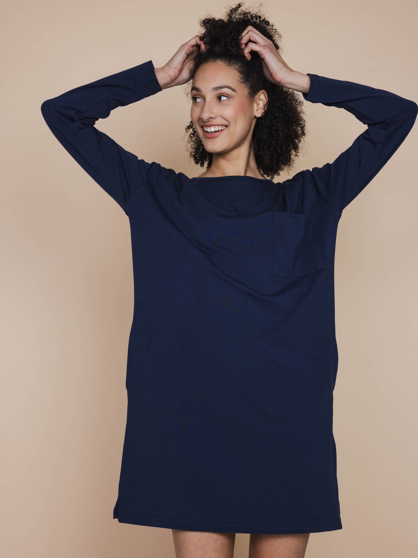 Slow Navy Long Sleeve Dress Damen