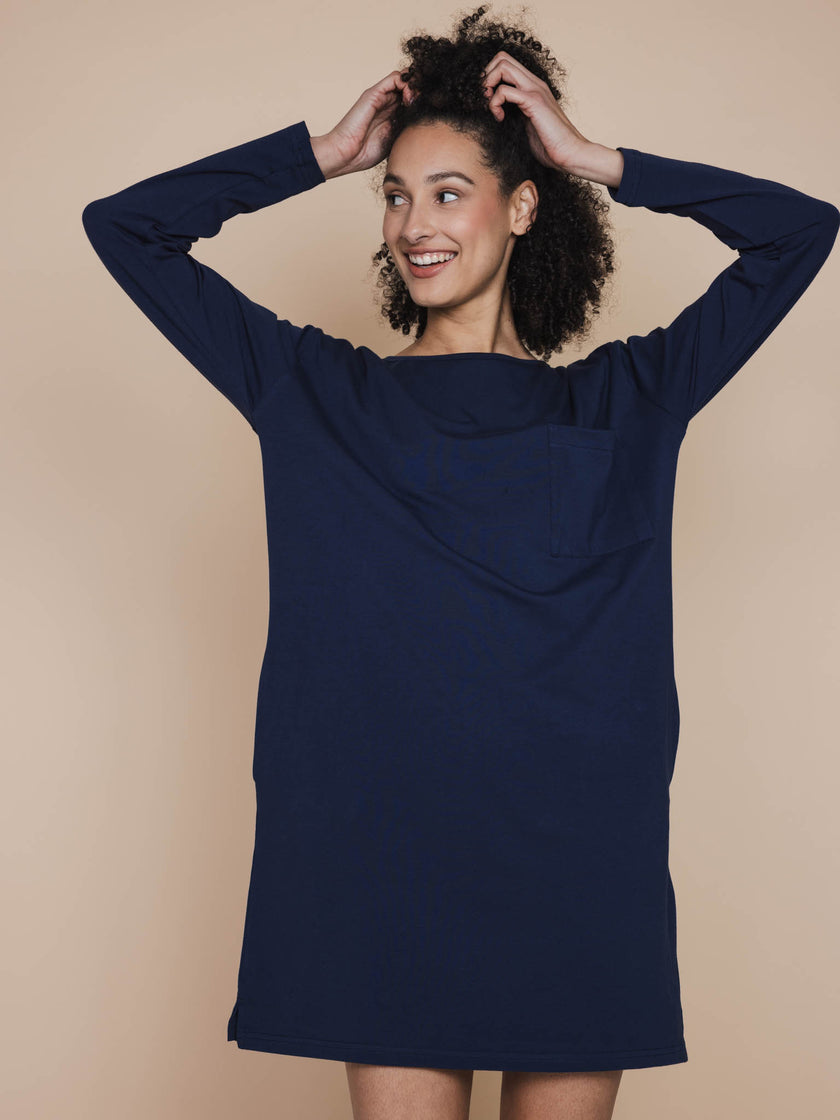 Slow Navy Long Sleeve Dress Damen