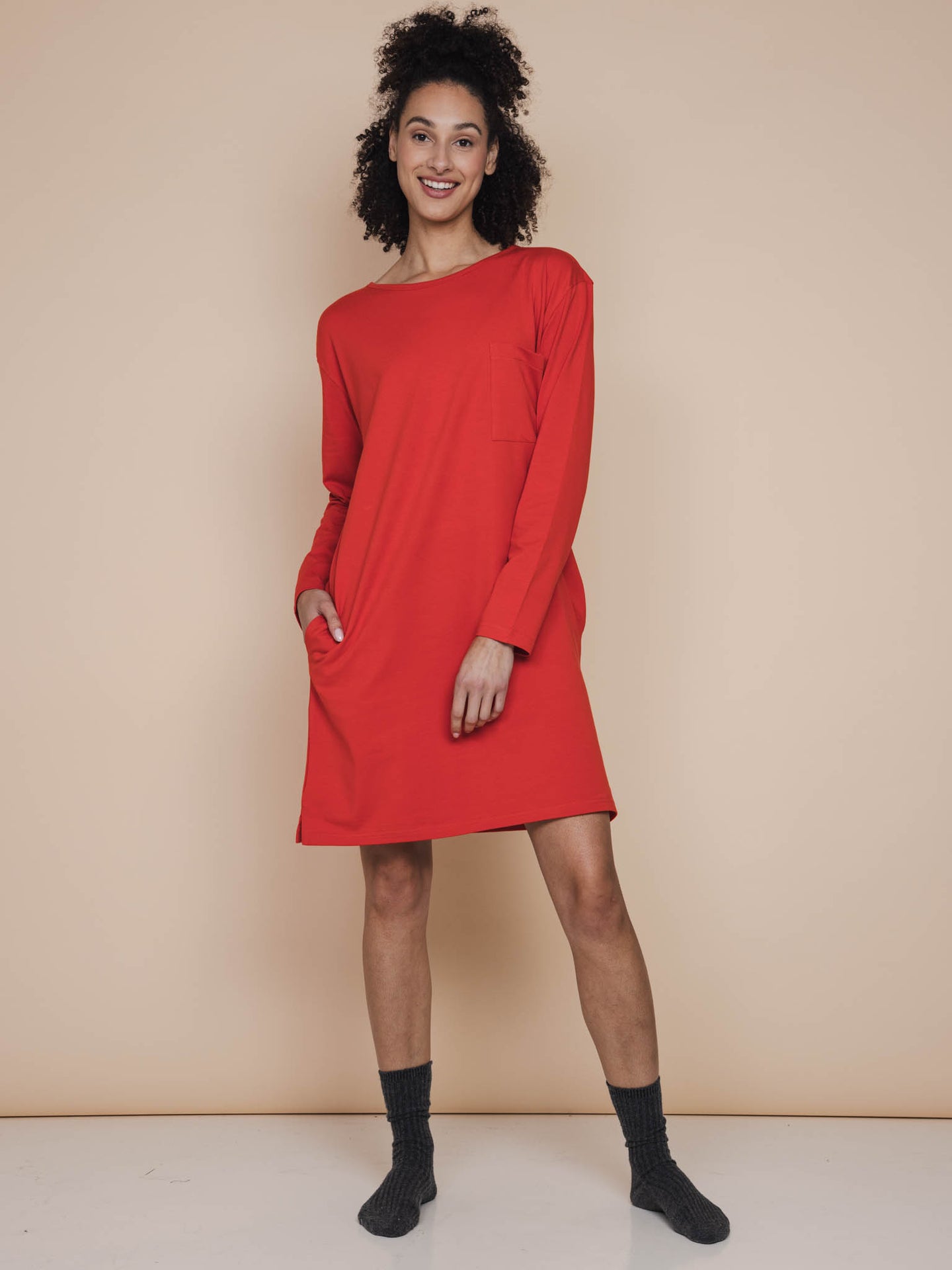 Slow Red Long Sleeve Dress Dames - SNURK