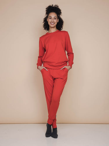 Slow Coral Red Sweater en Broek set Dames