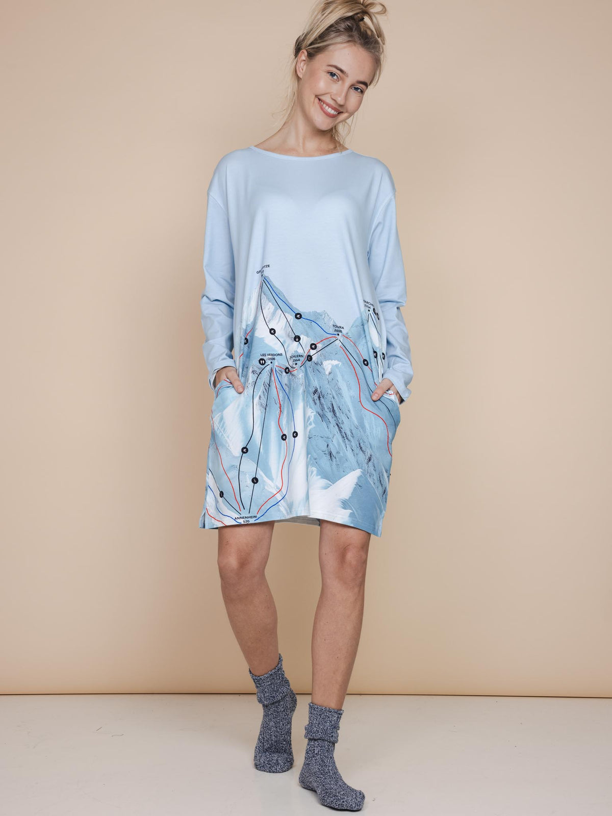 Ski Map Long Sleeve Dress Women