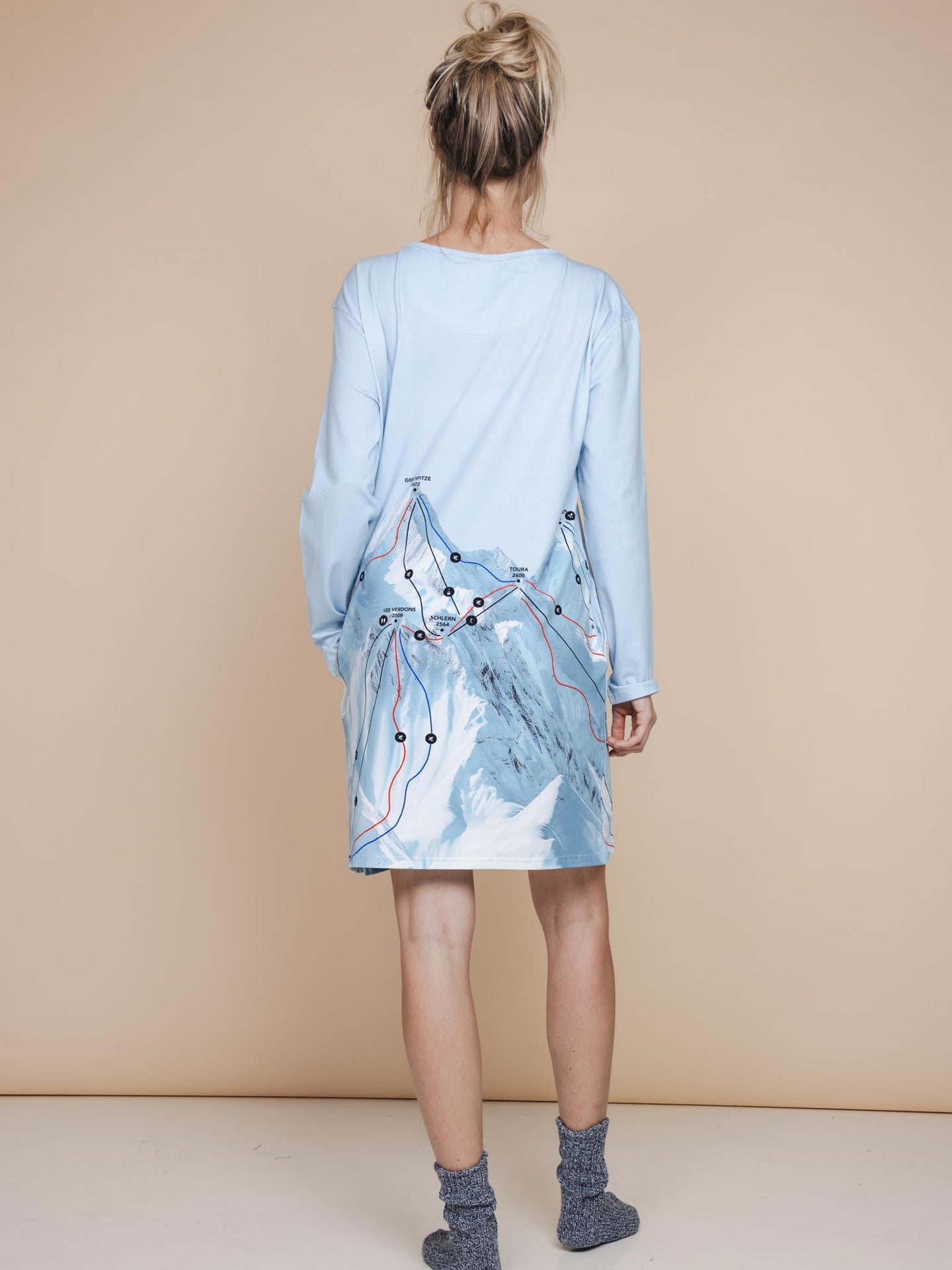 Ski Map Long Sleeve Dress Women