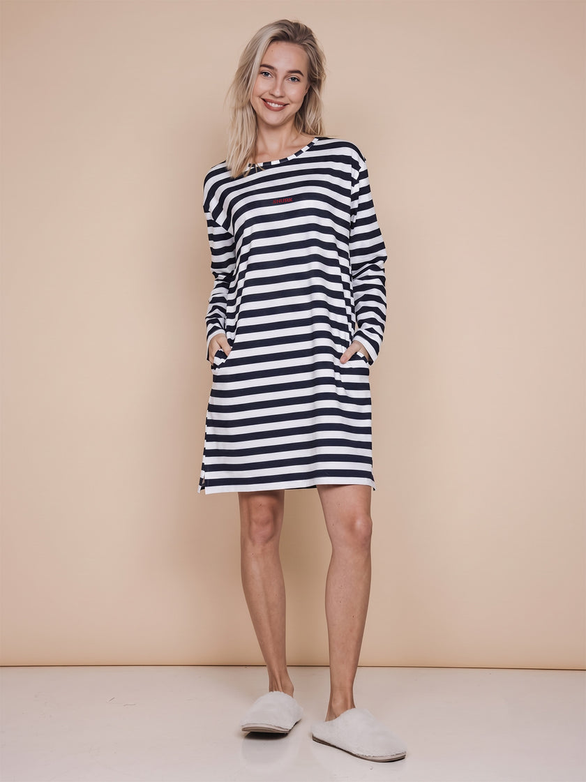 Breton Blue Long Sleeve Dress Women