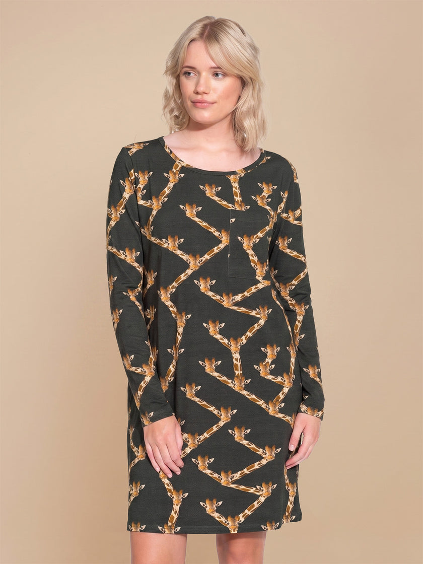 Giraffe Black Long Sleeve Dress Women