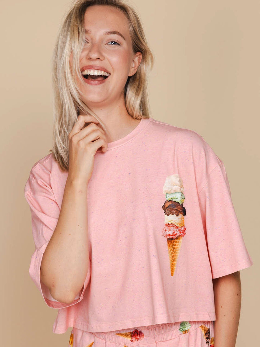 Ice Cream Cones Cropped T-shirt en Shorts set Dames - SNURK