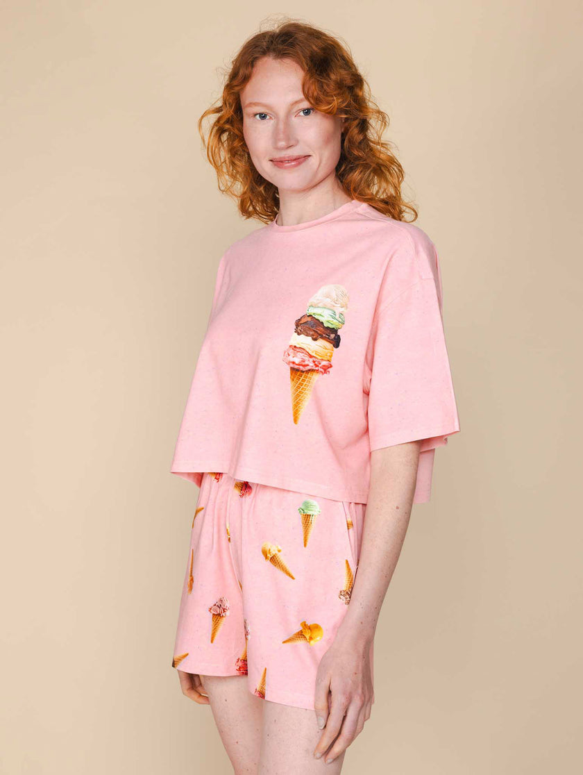 Ice Cream Cones Cropped T-shirt en Shorts set Dames