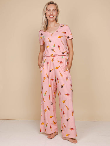 Ice Cream Cones V-neck T-shirt en Wijde broek set Dames