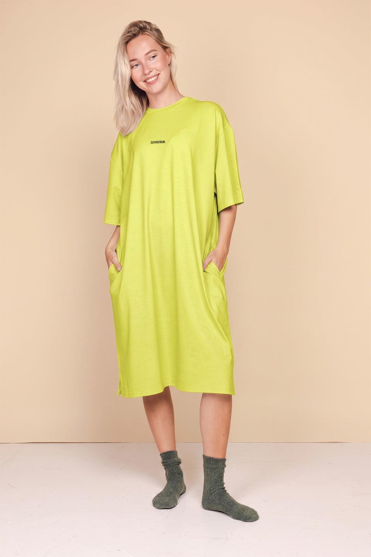 Lime Green Relaxed Tee Dress Dames